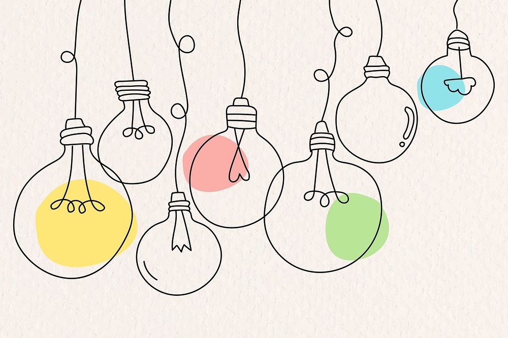 Doodle globe light bulbs psd in creative minimal style