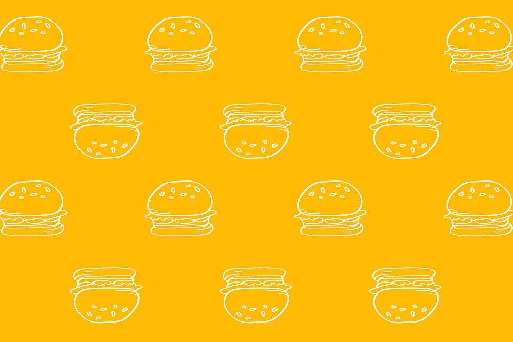 Hamburger doodle seamless patterned yellow background vector