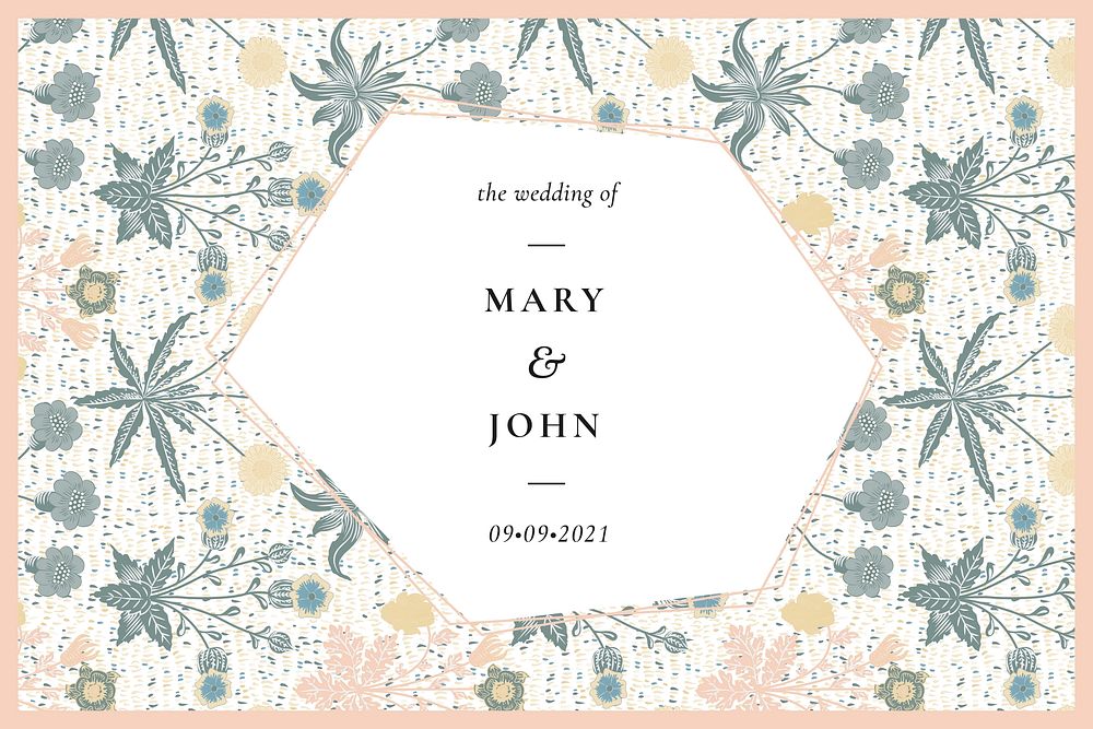 William Morris patterned wedding invitation template vector