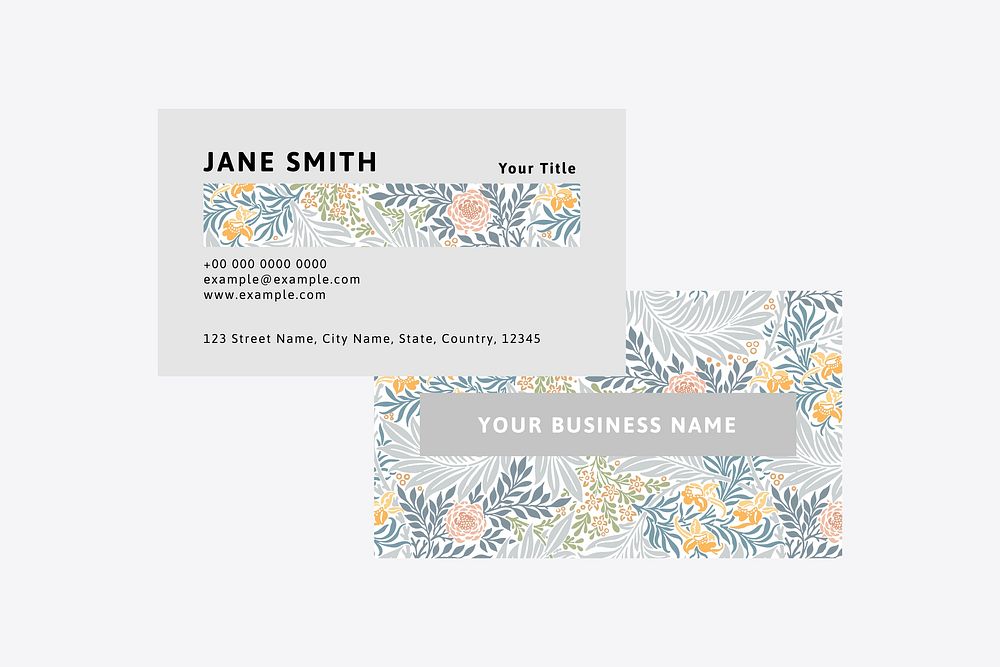William Morris Pattern business card template vector
