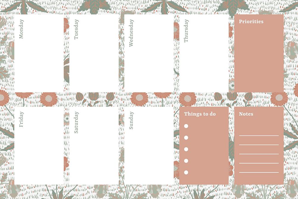 Brown William Morris Pattern planner paper templates vector set