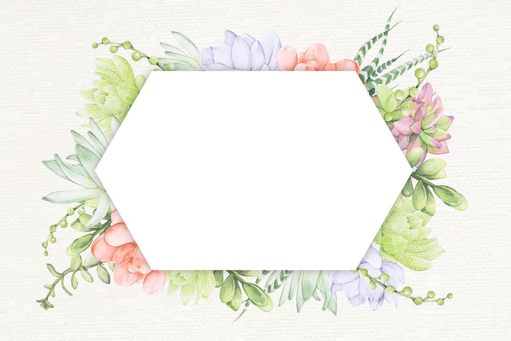 Hand drawn succulent hexagon frame template vector