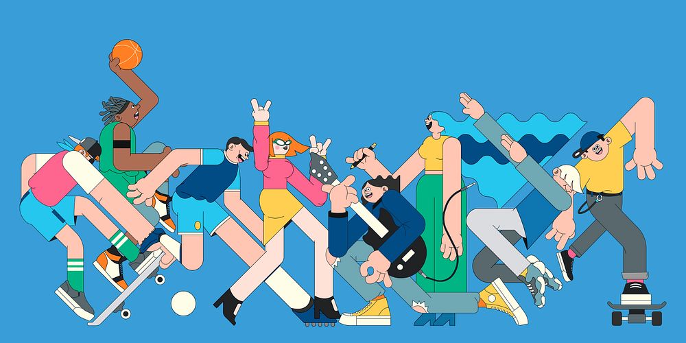 Youth characters on blue banner vector
