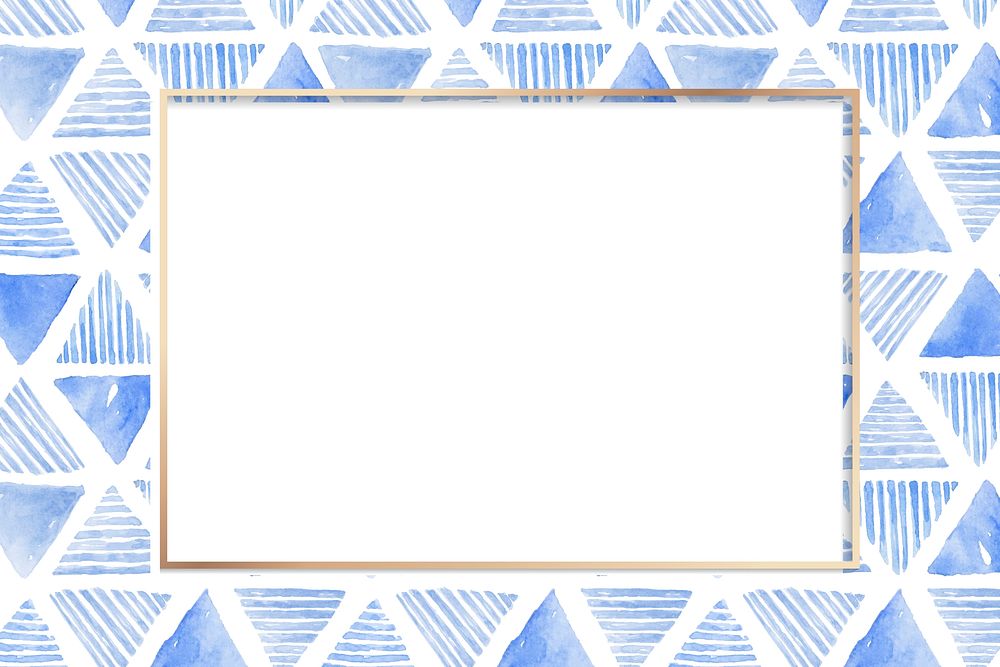 Gold frame with indigo blue triangle seamless patterned background vector