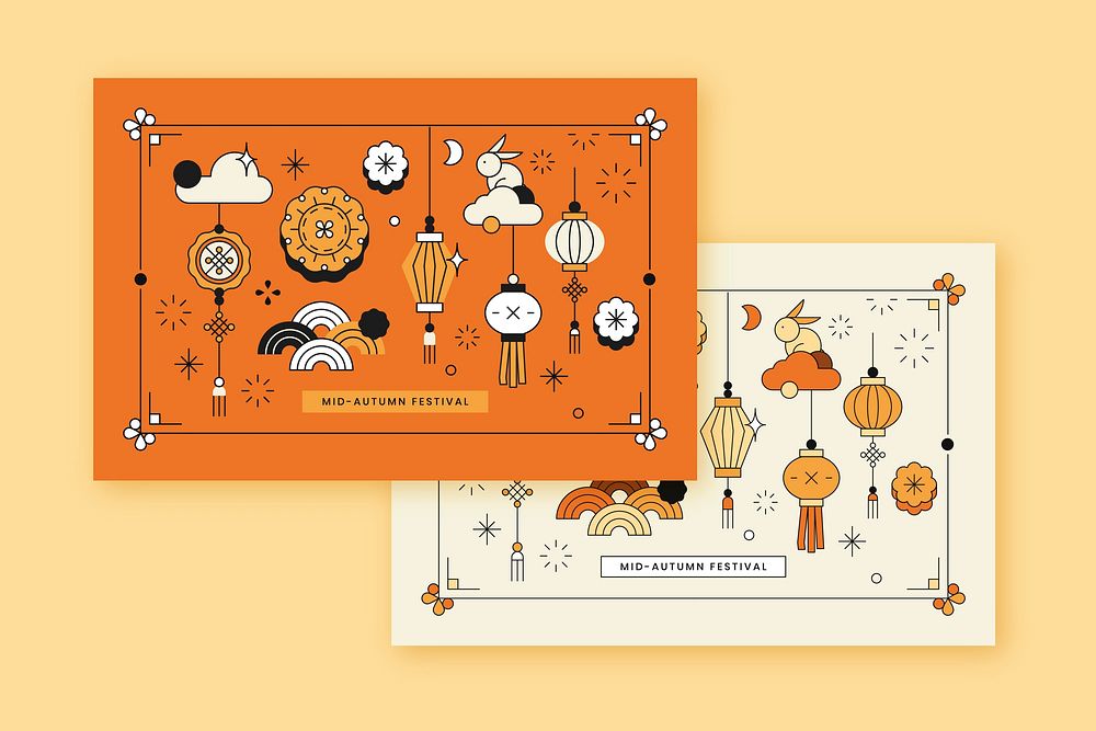 Orange and beige Chinese Mid Autumn festival background vector set