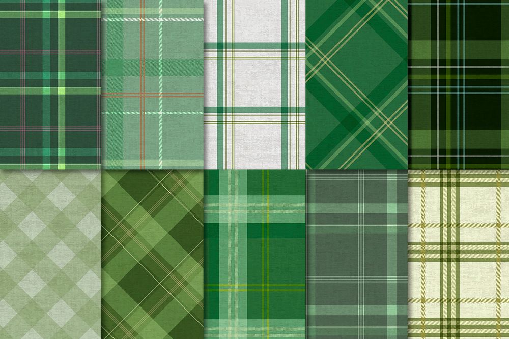Green plaid seamless patterned background vector set