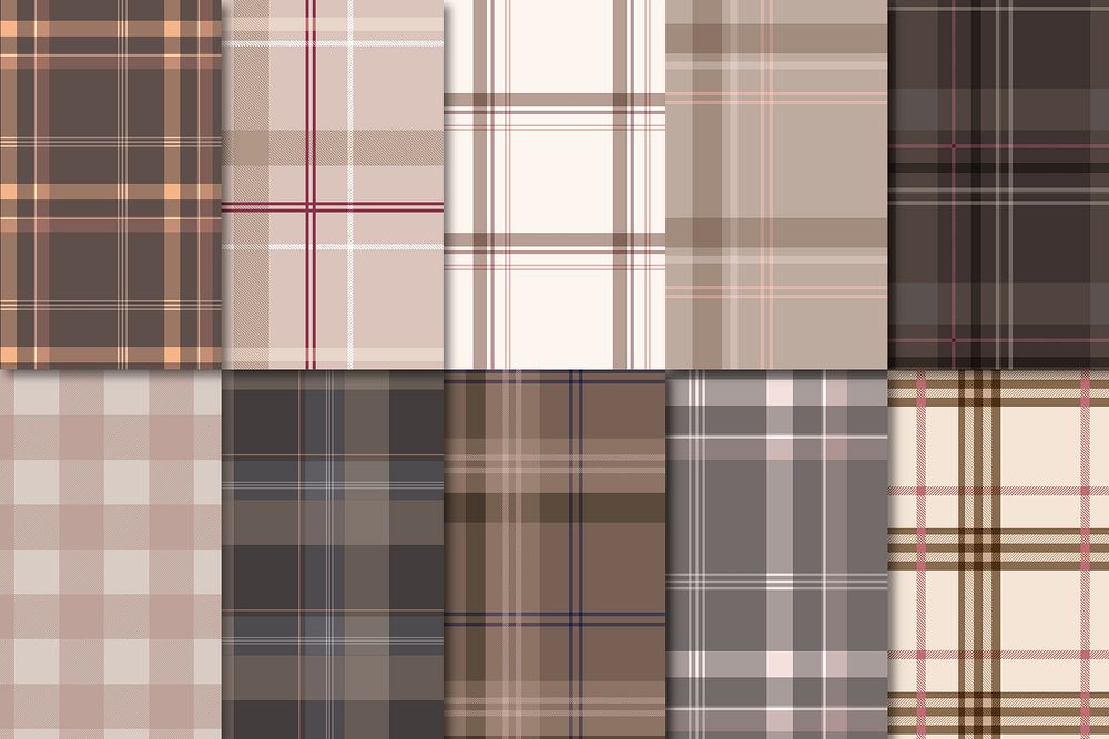 Brown plaid seamless patterned background vector set