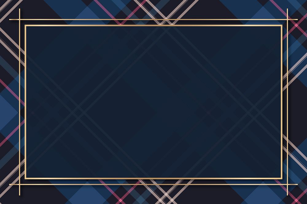 Navy blue tartan patterned frame vector template