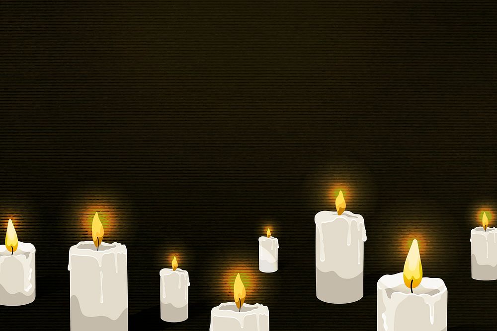 Lit candles pattern on black Halloween background template vector