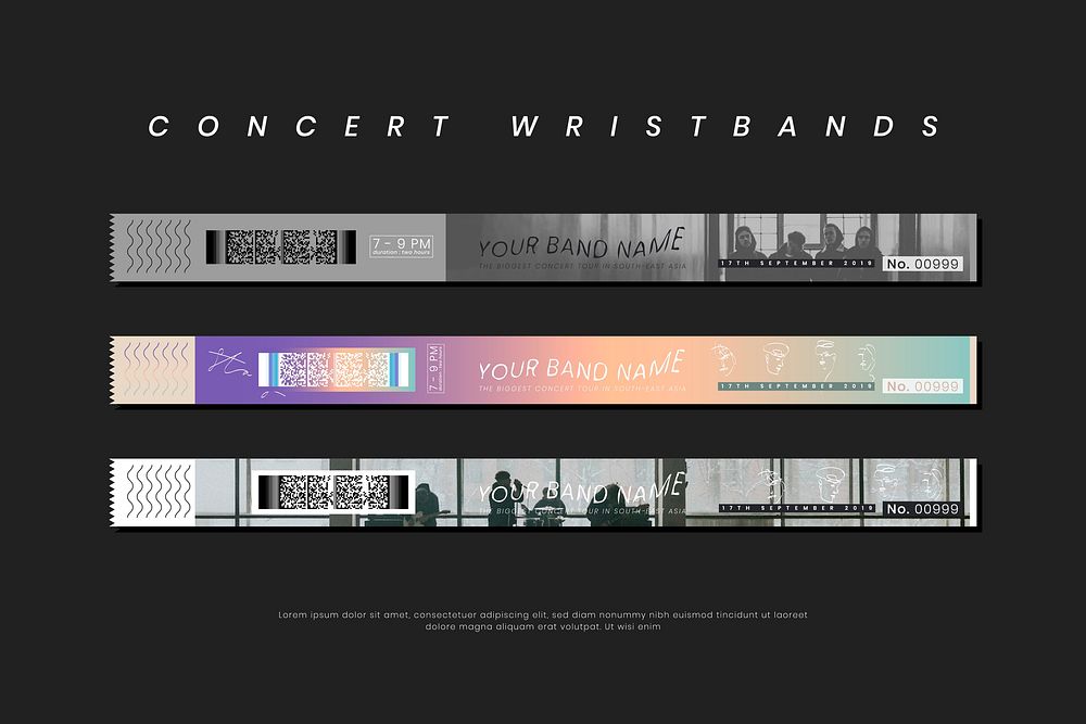 Boy band concert wristband template set
