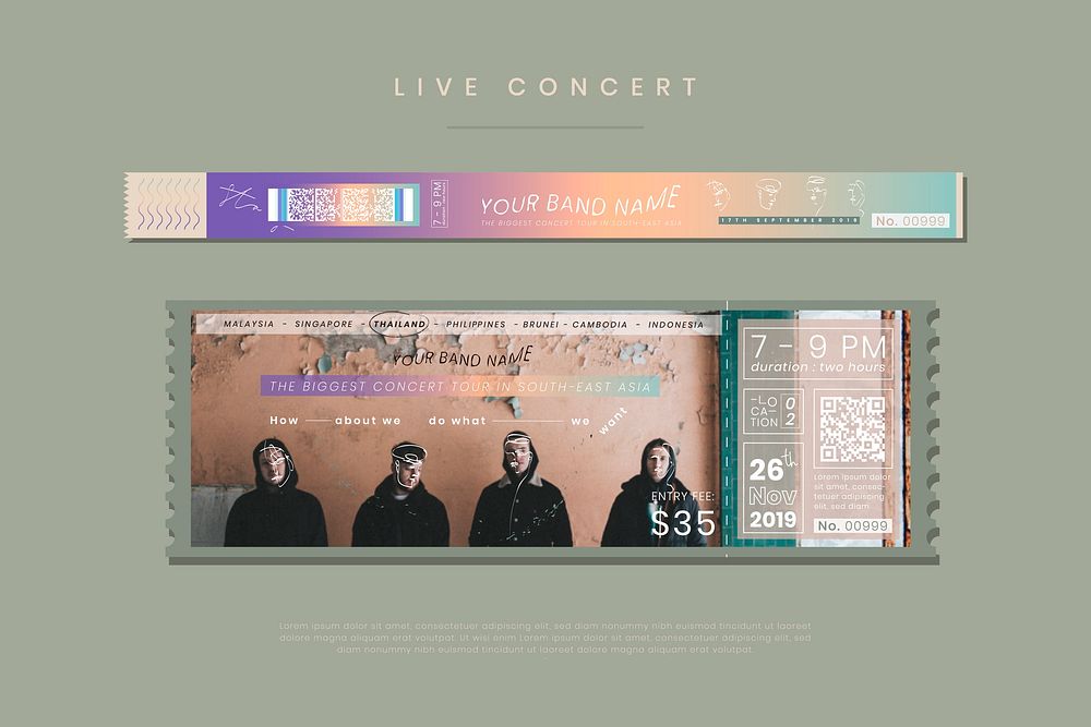 Boy band concert wristband and ticket template set