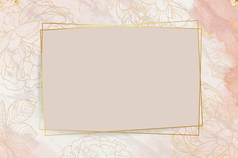 Pink golden floral frame vector