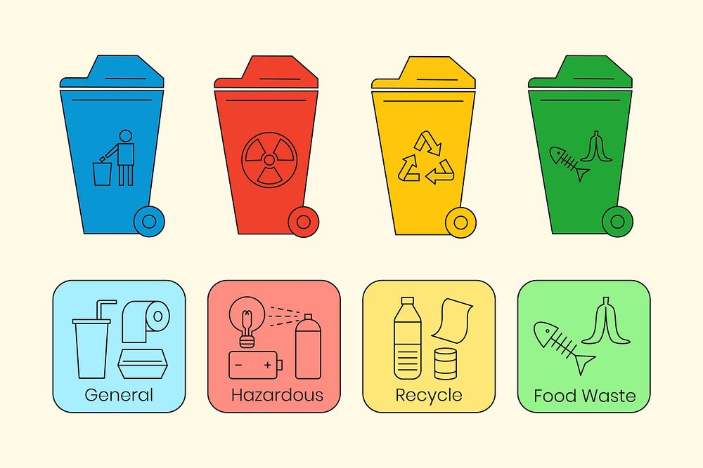 Waste management icon design elements vector set