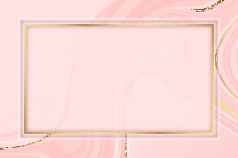 Rectangle gold frame on pink marble  background