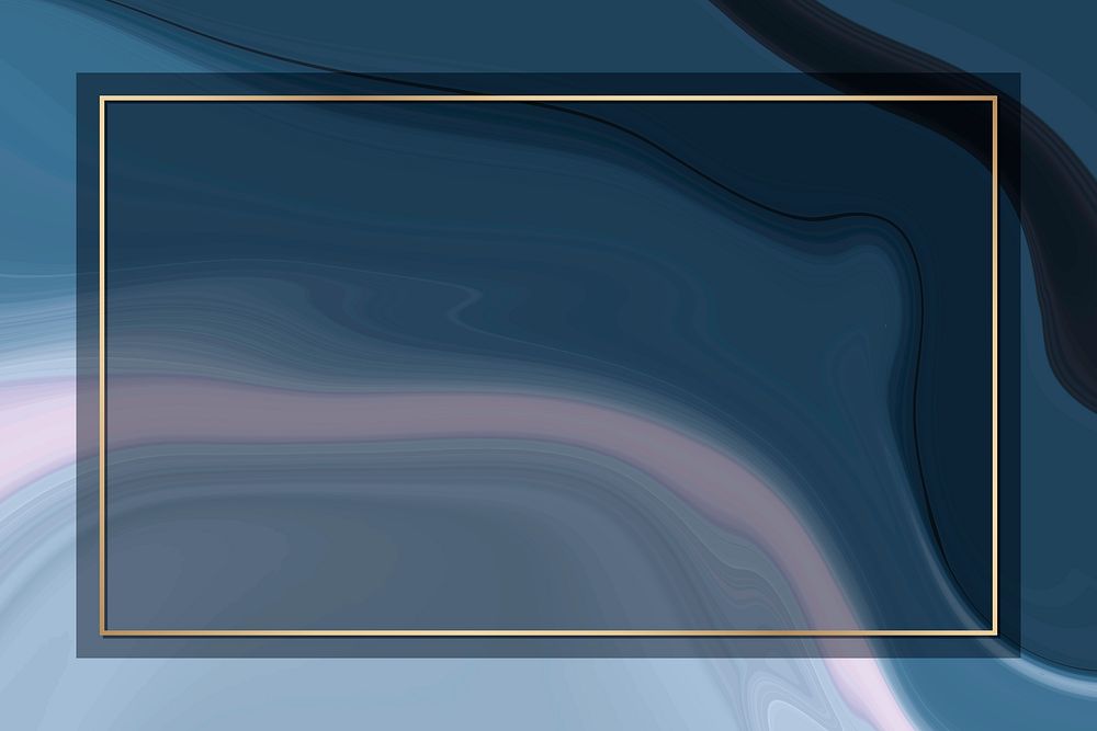 Pink gold frame on blue fluid patterned background vector