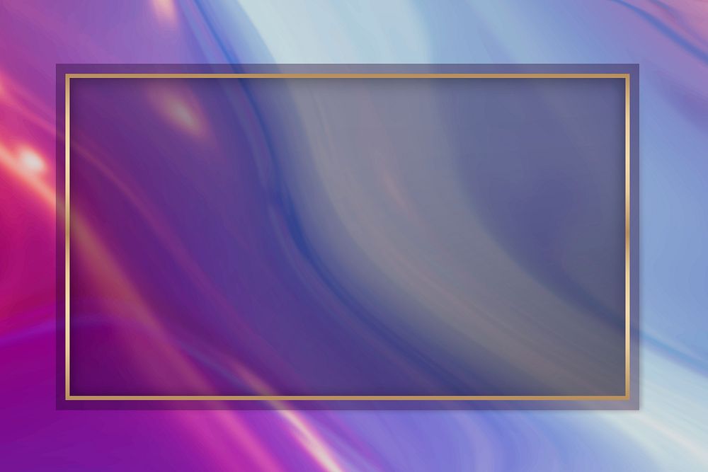 Pink gold frame on purple fluid patterned background vector