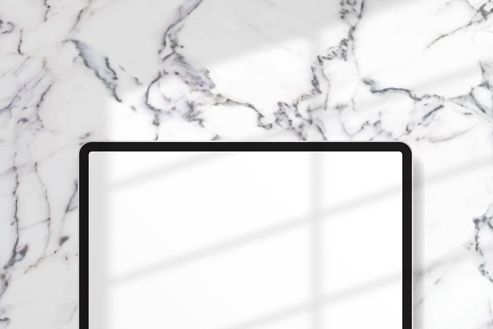 White digital tablet mockup on white marble background vector