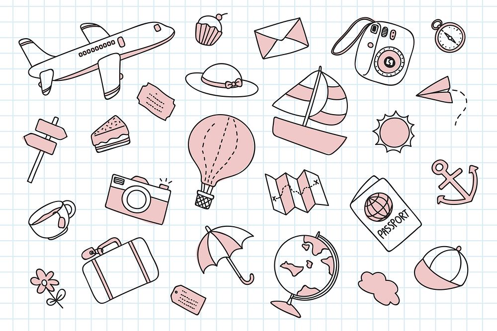 Hand drawn travel element vector set