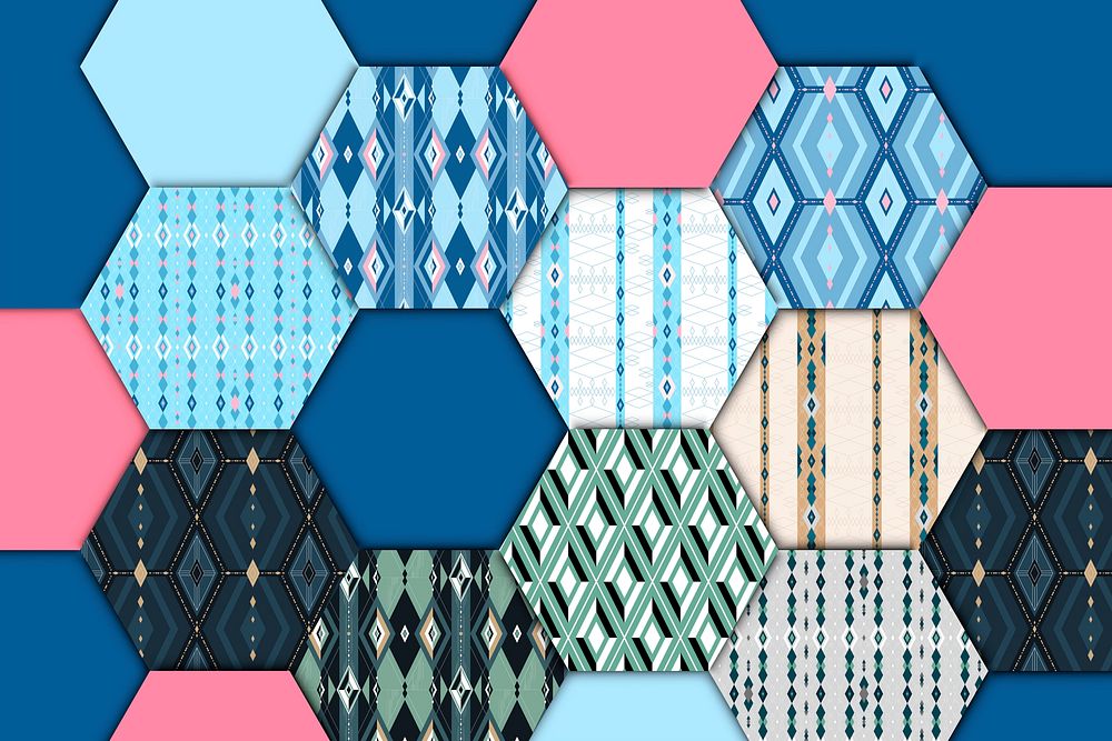 Colorful seamless geometric patterned patchwork set vector
