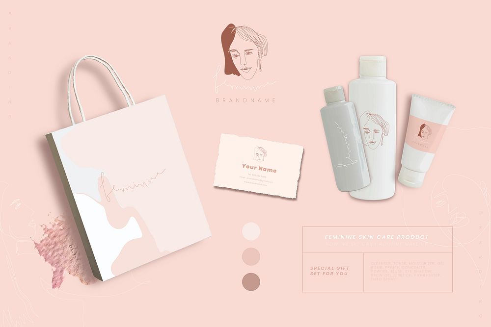 Pink feminine branding design vector