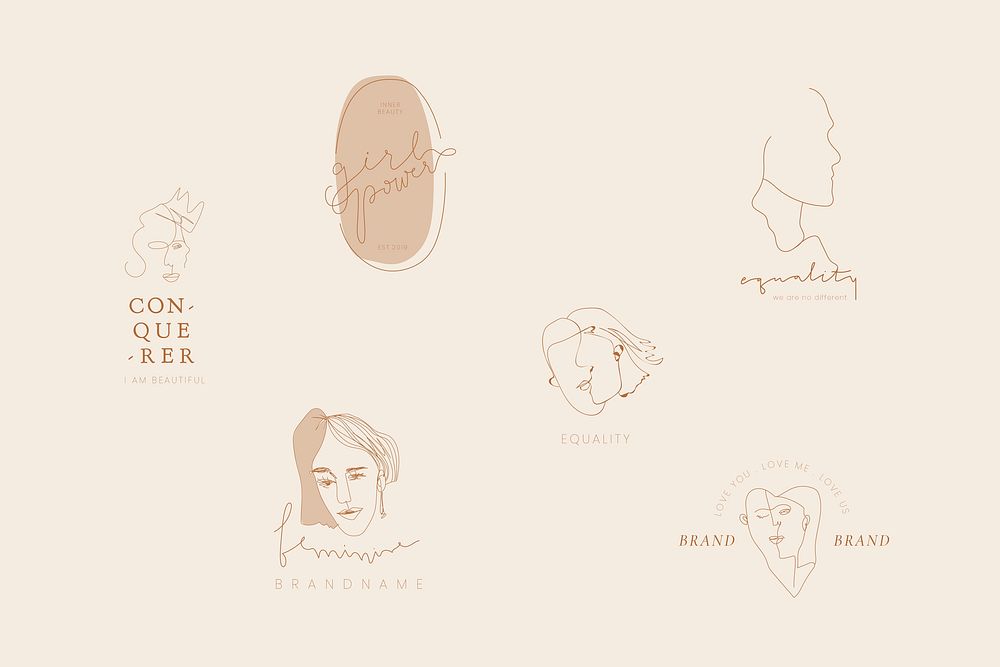 Feminine girl power branding vector collection