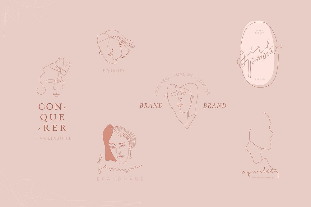 Feminine girl power branding vector collection