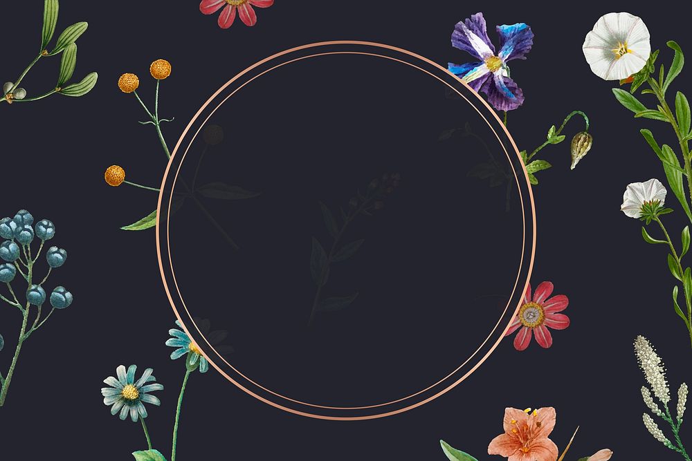Blank round frame on a floral background vector