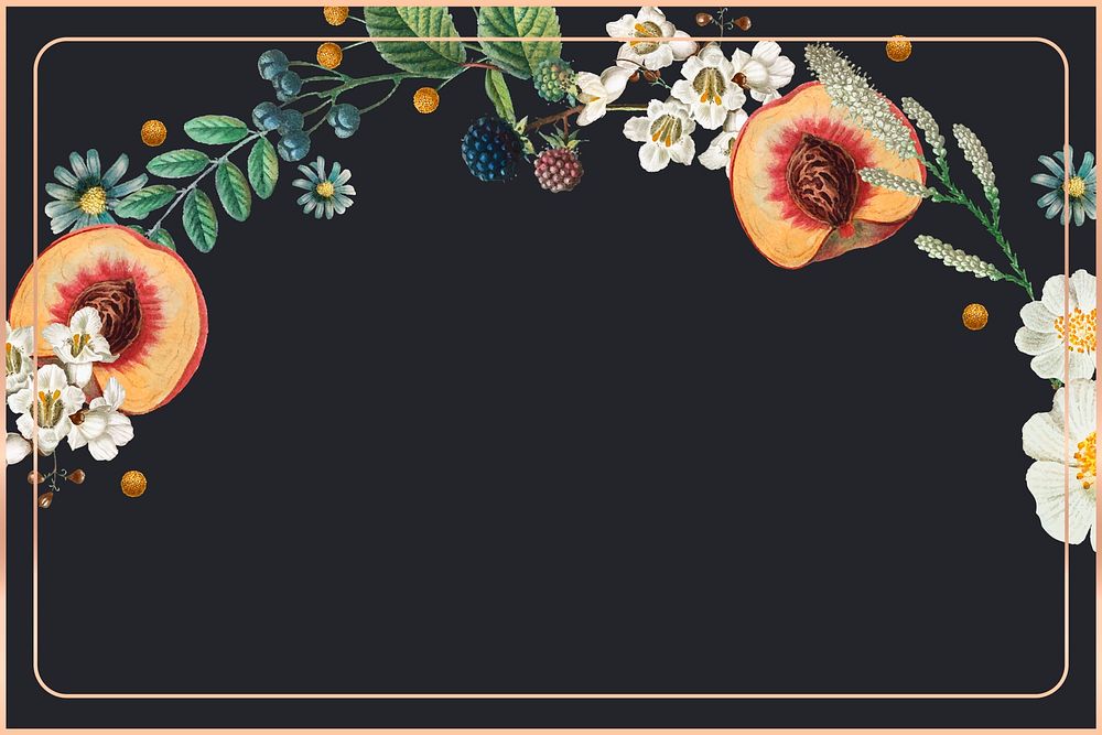 Fruit and flower frame psd hand drawn illustration with design space