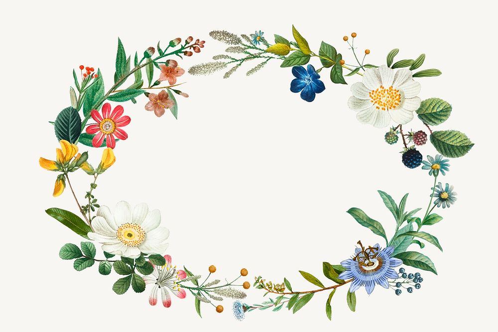 Vintage botanical wreath psd frame hand drawn illustration