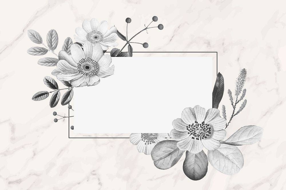 Gray floral frame on a marble background vector