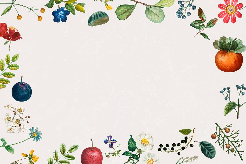 Fruit and flower frame psd border vintage illustration