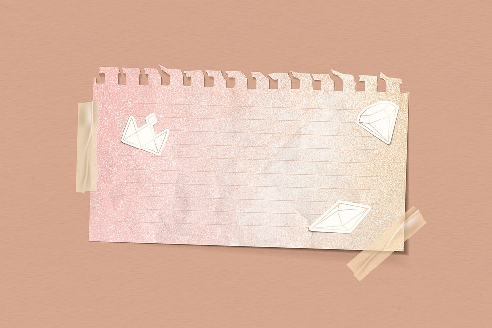 Crumpled glittery pink note paper template vector