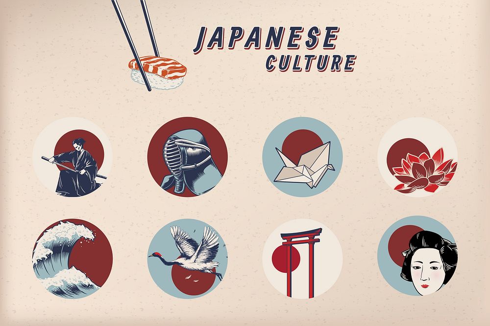 Japanese cultural & traditional symbol vector set