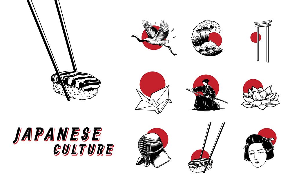 Japanese cultural & traditional symbol vector set