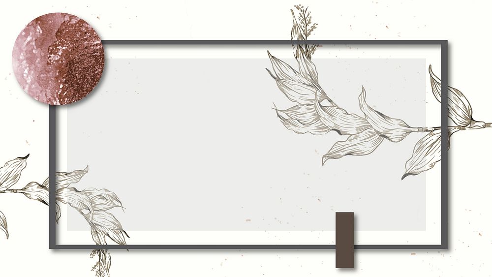Rectangle frame with an outline leaves decoration on stained background vector