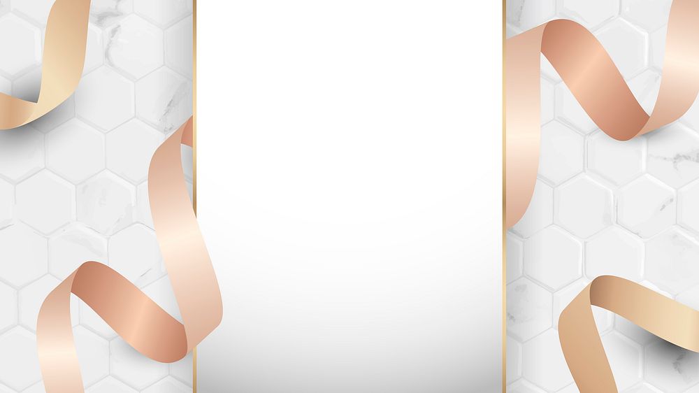Rectangle fame with pink gold ribbon vector