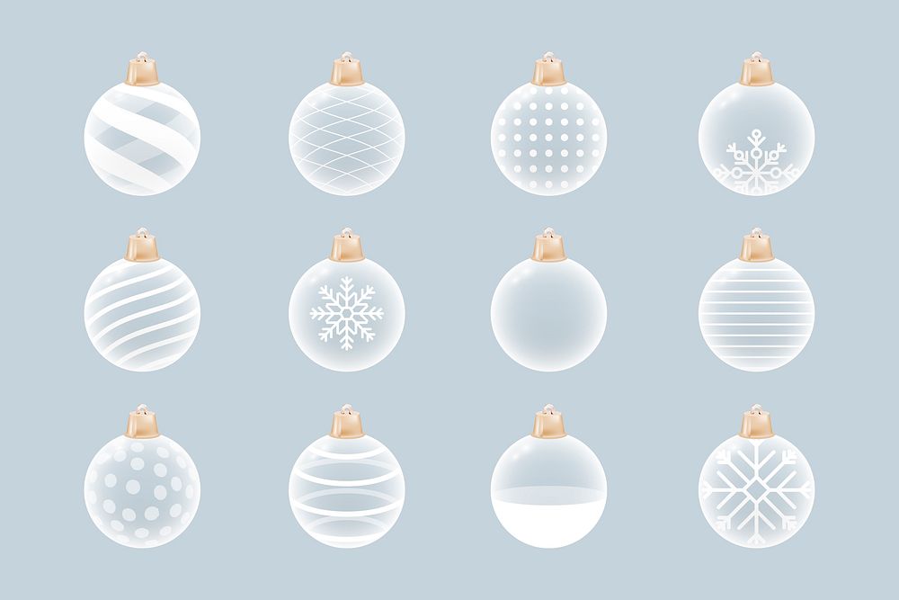 White Christmas baubles decorative element set vector