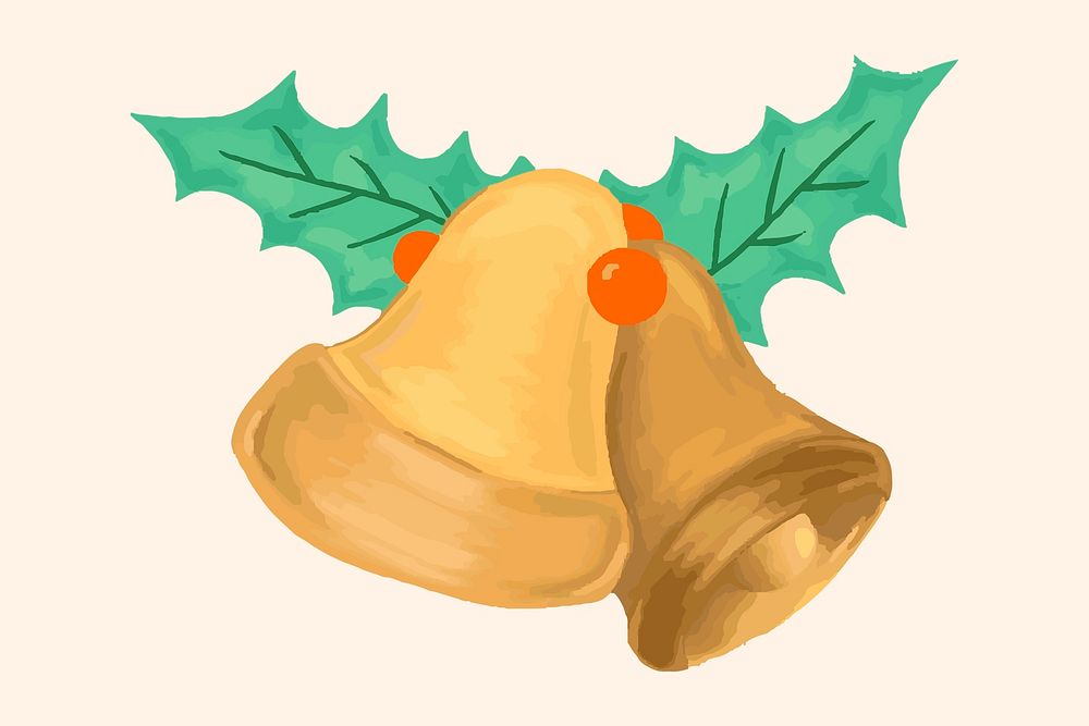 Hand drawn gold bell Christmas element illustration