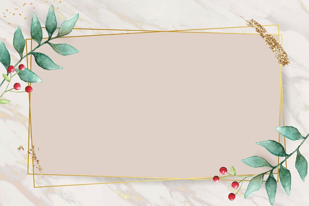 Christmas golden rectangle frame on beige background vector
