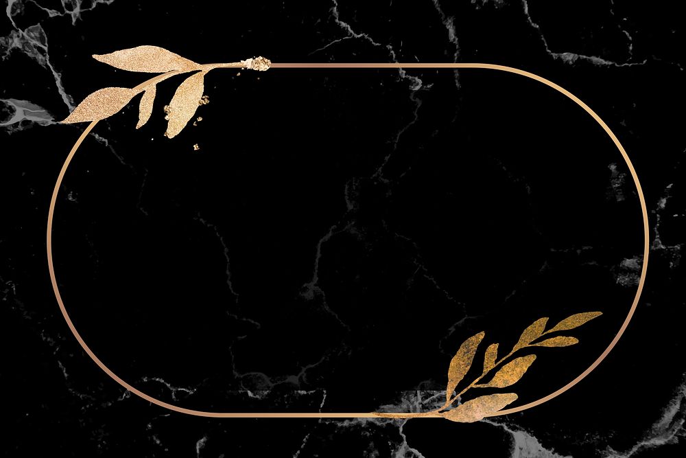 Christmas golden oval frame on black marble background vector
