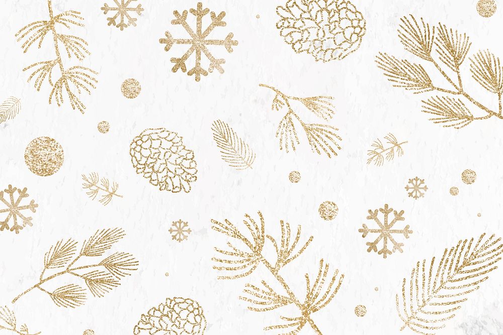 Glittery pine branch and conifer cone pattern vector