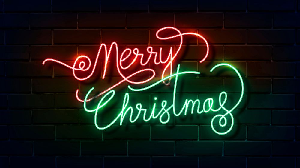 Merry Christmas neon sign on a dark brick wall vector
