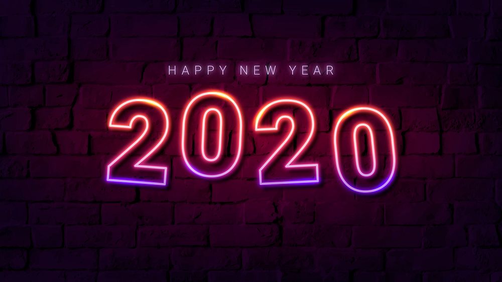 Neon pink happy new year 2020 wallpaper vector