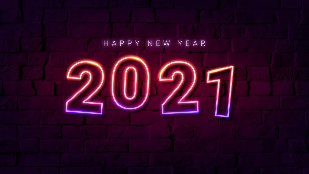 Pink neon happy new year 2021 wallpaper vector