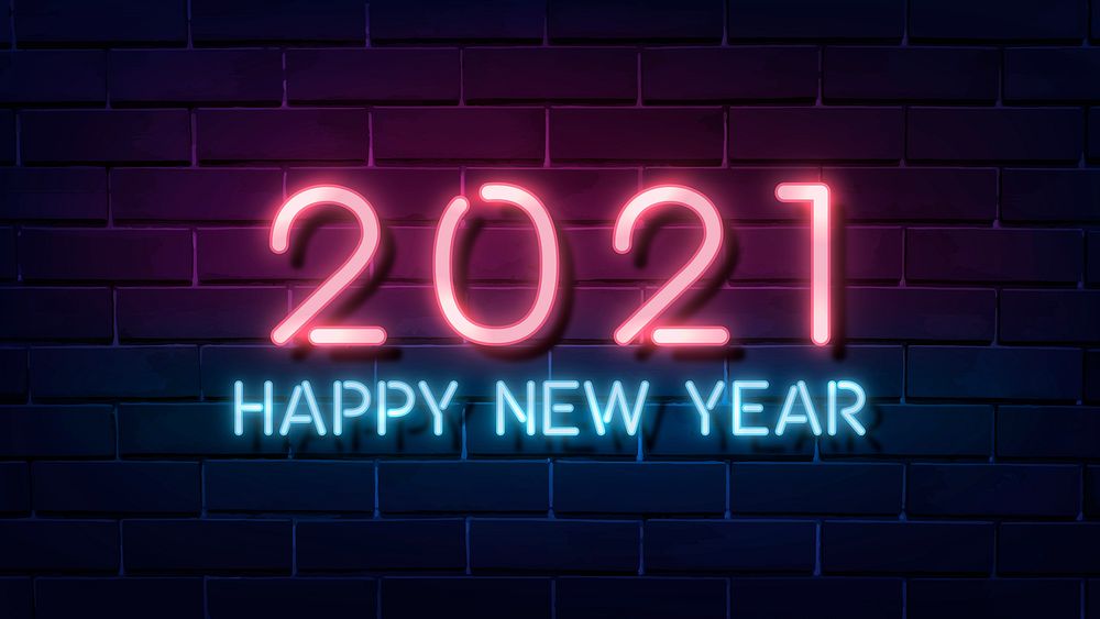 Pink neon happy new year 2021 wallpaper vector