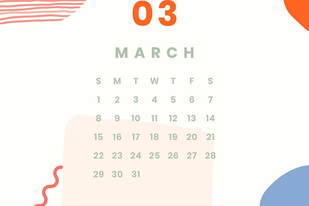 Colorful March calendar 2020 vector