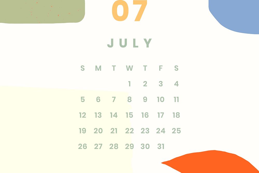 Colorful July calendar 2020 vector