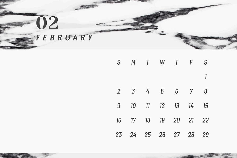 Black and white February calendar 2020 vector