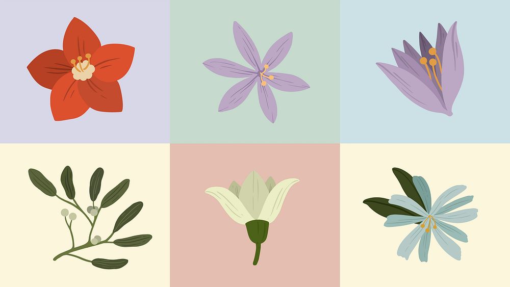 Colorful blooming winter botanicals mobile wallpaper vector