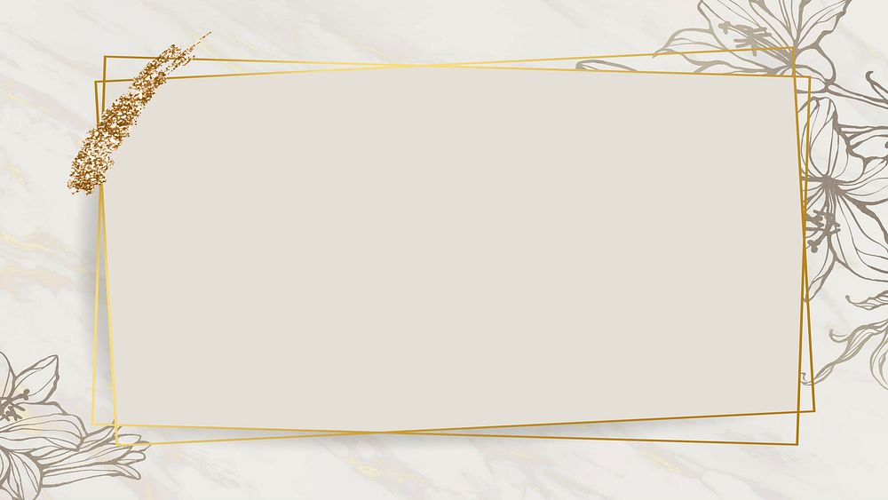 Gold floral frame with brush stoke vector